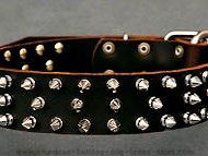 Leather spiked dog collar-3 Rows of spikes for large breeds Leather spiked dog collar-3 Rows of spikes for large breeds
