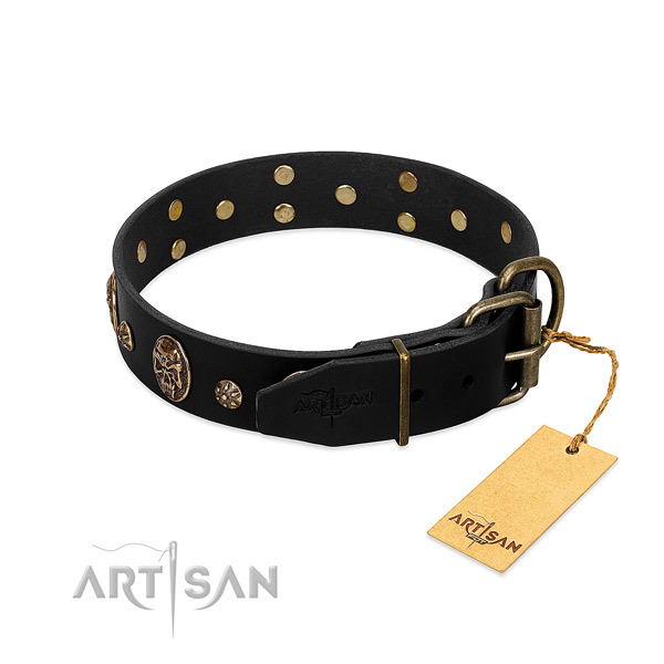 Reliable hardware on full grain leather dog collar for your doggie