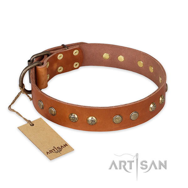 Handcrafted full grain genuine leather dog collar with durable D-ring