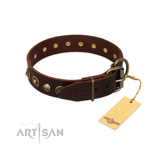 Full grain natural leather collar with inimitable decorations for your doggie