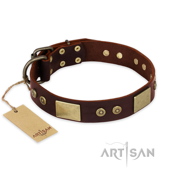 Awesome natural genuine leather dog collar for daily walking