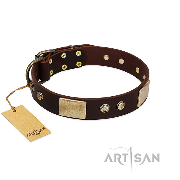 Adjustable genuine leather dog collar for basic training your dog