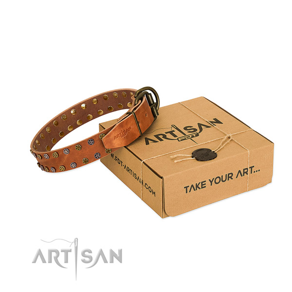 Handy use quality leather dog collar with decorations