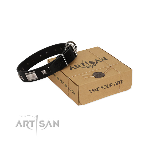 Soft to touch full grain genuine leather dog collar with reliable traditional buckle