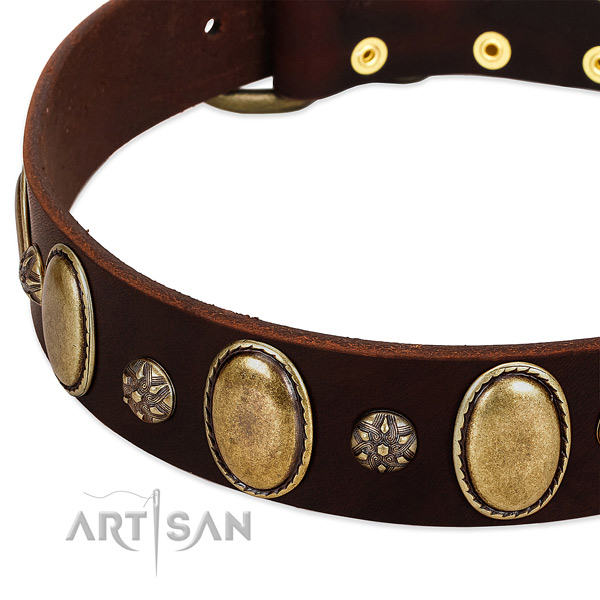 Comfortable wearing soft full grain natural leather dog collar