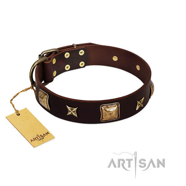Stylish design full grain genuine leather collar for your canine
