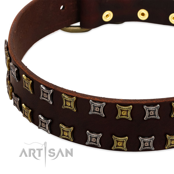 Soft to touch natural leather dog collar for your handsome four-legged friend