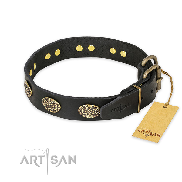 Strong fittings on natural genuine leather collar for your handsome canine