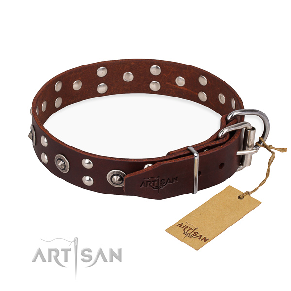 Rust resistant fittings on full grain natural leather collar for your beautiful canine