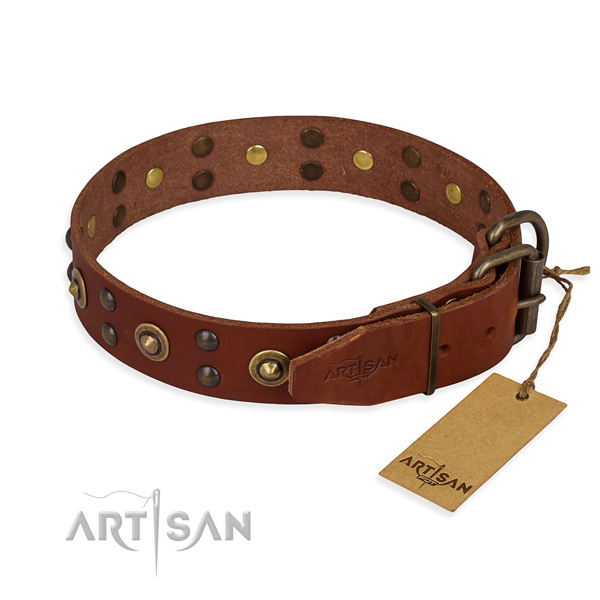 Rust resistant traditional buckle on genuine leather collar for your lovely canine