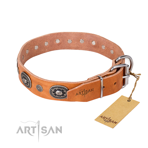 Soft natural genuine leather dog collar created for everyday walking