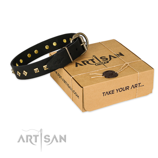 Rust-proof hardware on genuine leather collar for your handsome doggie