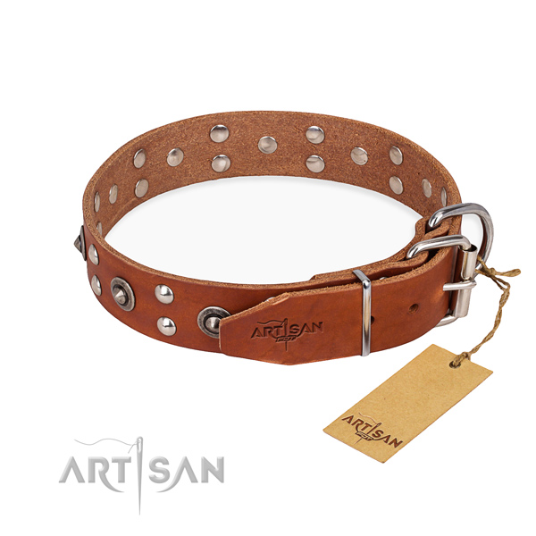 Corrosion proof D-ring on genuine leather collar for your beautiful canine