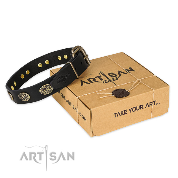 Reliable D-ring on full grain leather collar for your impressive canine