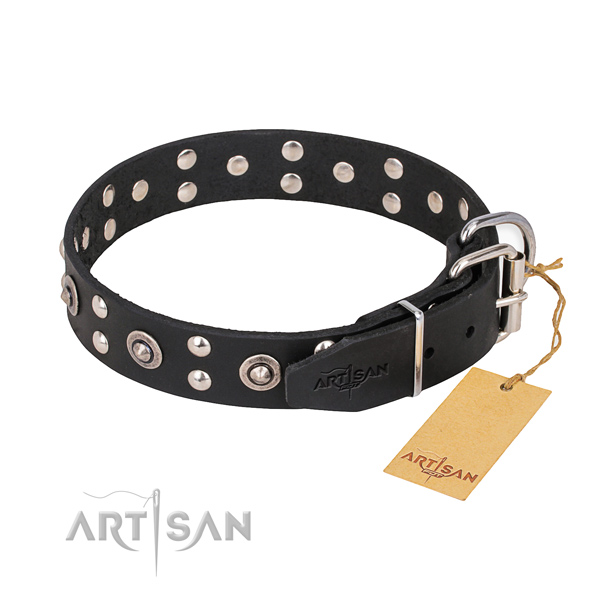 Full grain leather dog collar with stylish design durable embellishments
