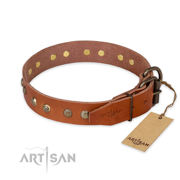 Rust-proof traditional buckle on leather collar for your attractive doggie
