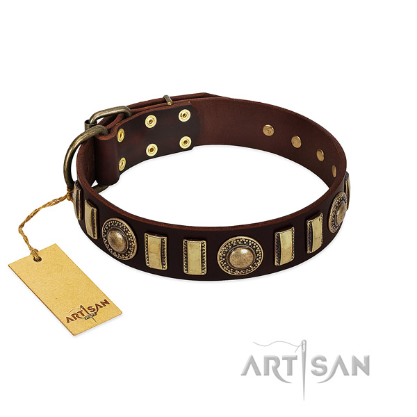 Flexible full grain leather dog collar with corrosion proof fittings