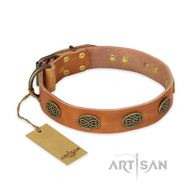 Fine quality genuine leather dog collar with rust resistant hardware