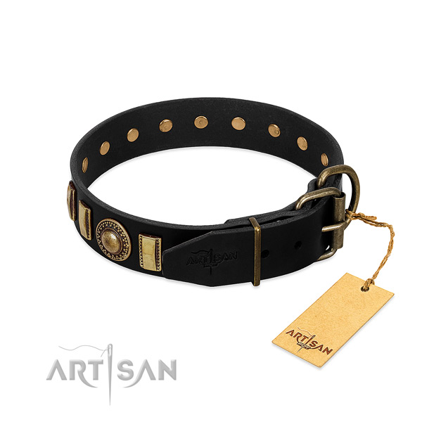 Soft to touch natural leather dog collar with adornments