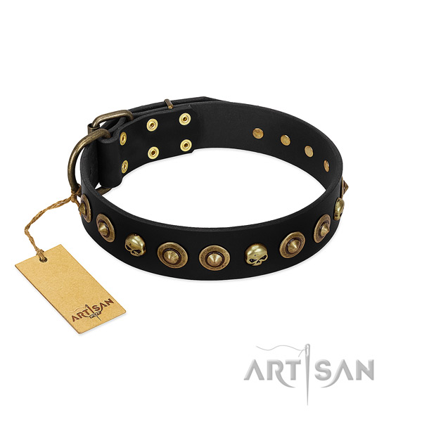 Full grain natural leather collar with stylish decorations for your pet