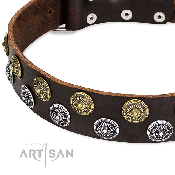 Genuine leather dog collar with inimitable decorations