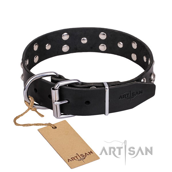 Dependable leather dog collar with sturdy details