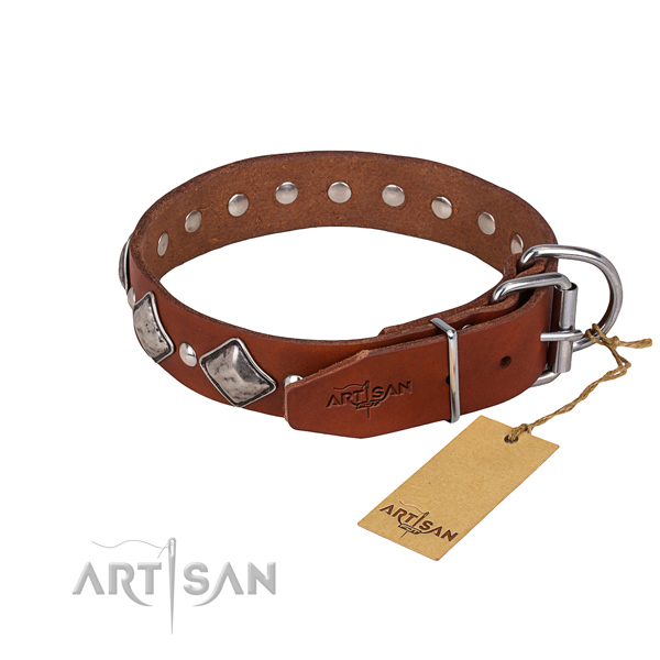 Hardwearing leather dog collar with non-corrosive details