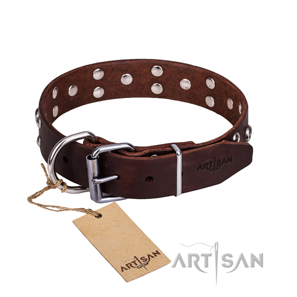 Leather dog collar with rounded edges for comfy everyday outing