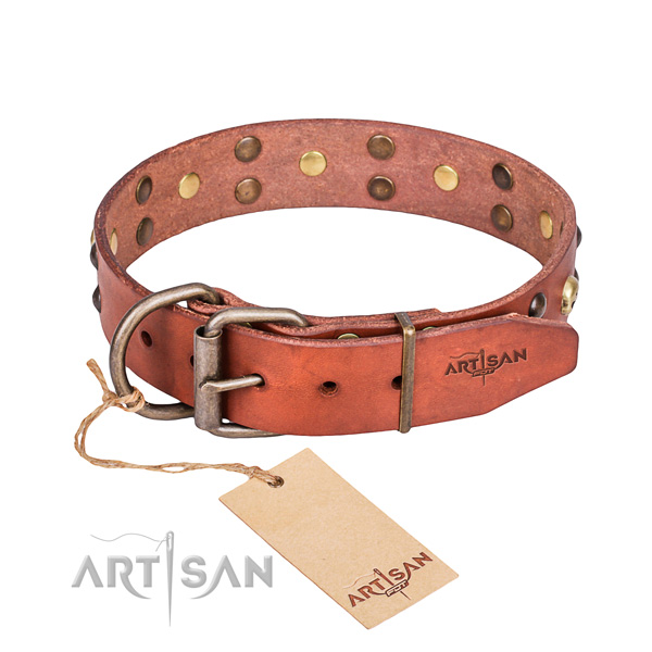Leather dog collar with smoothed edges for convenient daily wearing