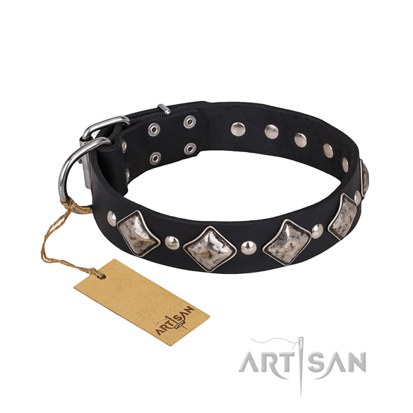 Natural leather dog collar with smoothly polished surface