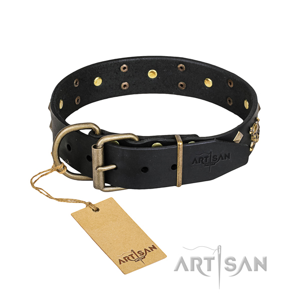 Leather dog collar with thoroughly polished edges for pleasant walking